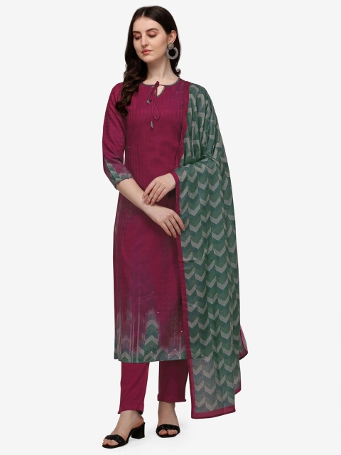 

Jansi Burgundy & Green Printed Viscose Rayon Unstitched Dress Material