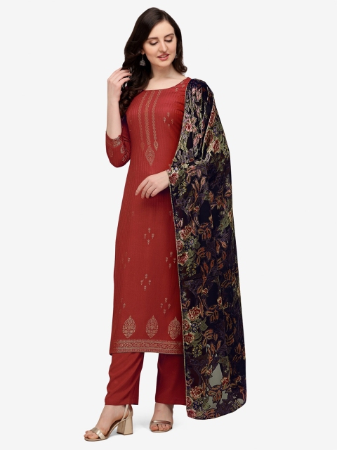 

Jansi Red & Black Embellished Viscose Rayon Unstitched Dress Material