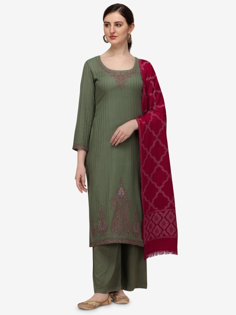 

Jansi Green & Maroon Embroidered Viscose Rayon Unstitched Dress Material