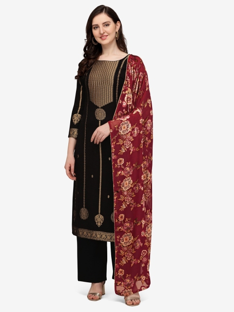 

Jansi Black & Gold-Toned Embellished Viscose Rayon Unstitched Dress Material