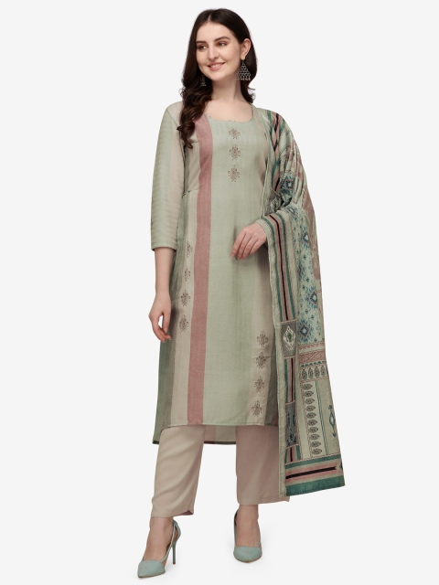 

Jansi Beige & Green Printed Viscose Rayon Unstitched Dress Material