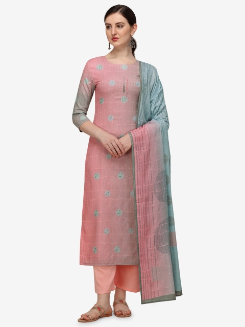 

Jansi Pink & Blue Printed Viscose Rayon Unstitched Dress Material