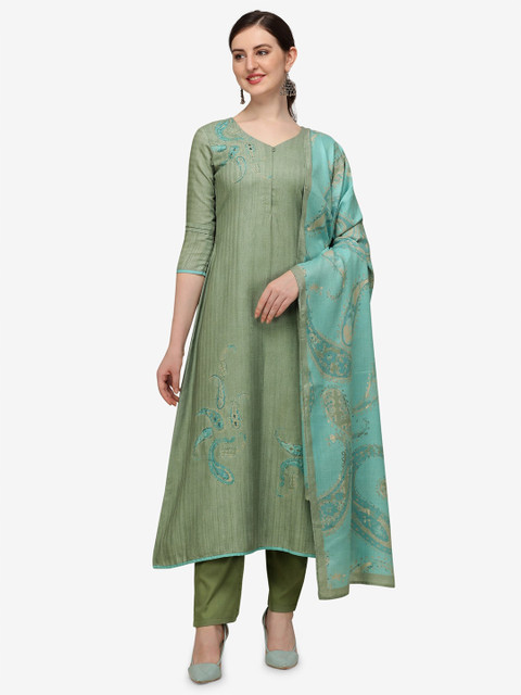 

Jansi Green Printed Viscose Rayon Unstitched Dress Material