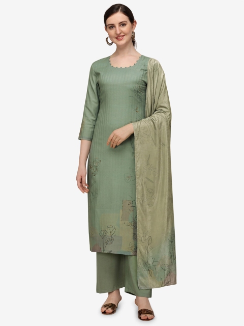 

Jansi Olive Green Printed Viscose Rayon Unstitched Dress Material