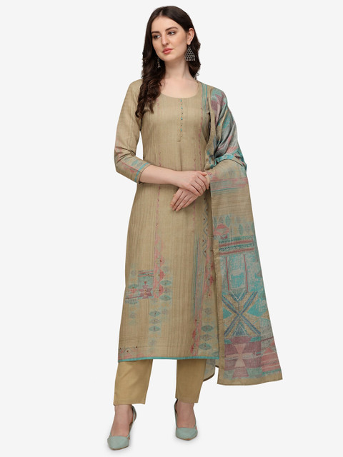 

Jansi Beige & Blue Printed Viscose Rayon Unstitched Dress Material