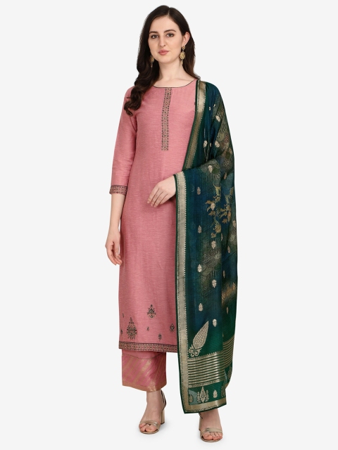 

Jansi Pink & Green Embellished Unstitched Dress Material
