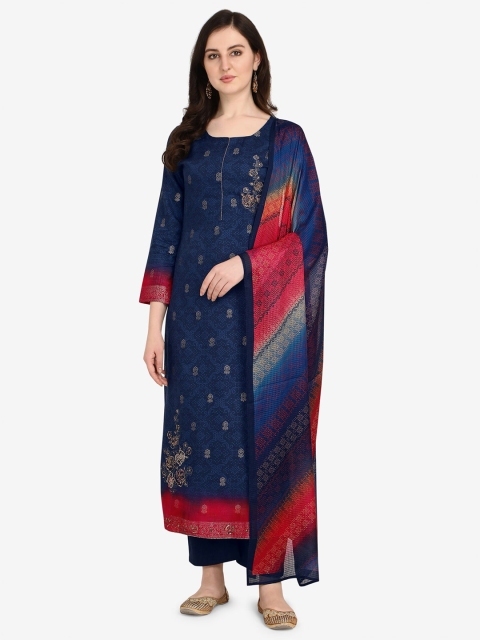 

Jansi Navy Blue & Red Embellished Unstitched Dress Material