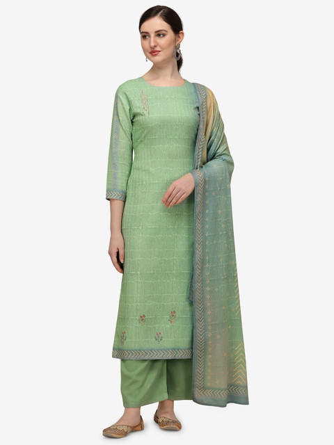 

Jansi Green & Pink Printed Viscose Rayon Unstitched Dress Material