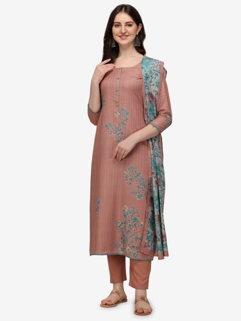 

Jansi Brown & Blue Printed Viscose Rayon Unstitched Dress Material