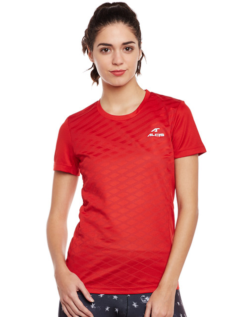 

Alcis Women Red Digi Wave Printed Slim Round Neck T-shirt