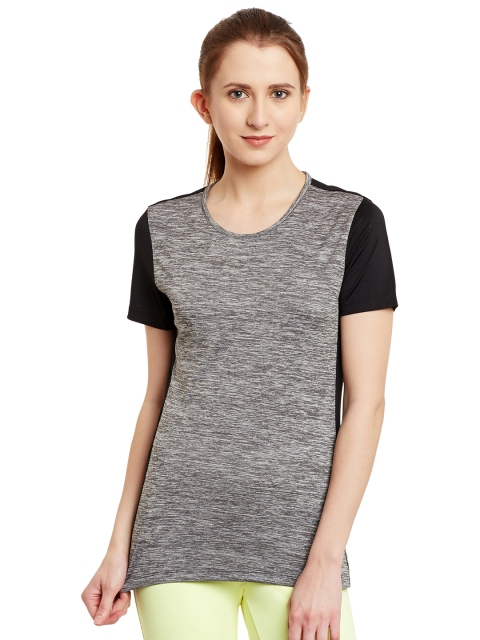 

Alcis Women Grey Melange & Black Tech Solid Slim Round Neck Training T-shirt