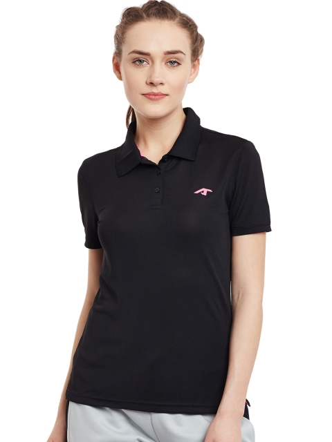 

Alcis Women Black Solid Slim Polo Collar T-shirt