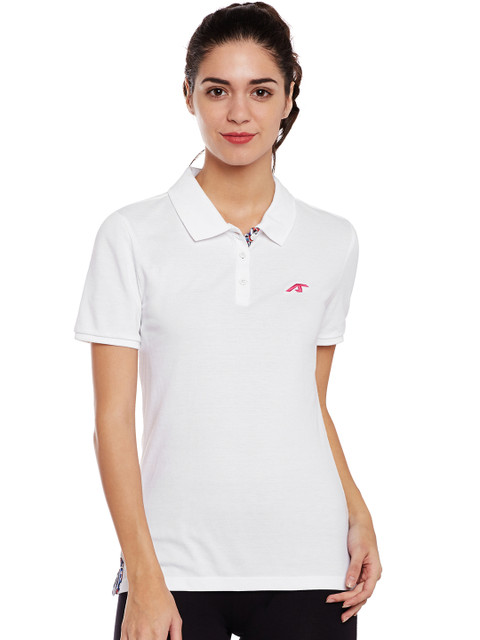 

Alcis Women White Core Solid Slim Polo Collar T-shirt