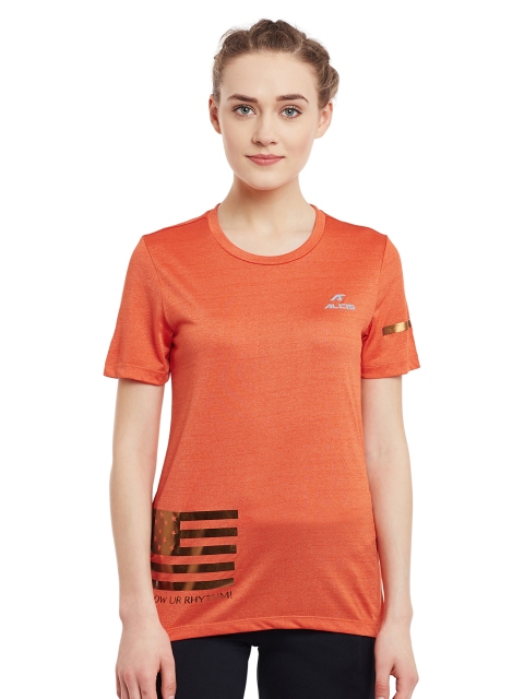 

Alcis Women Orange Workout Strength Solid Round Neck Training T-shirt