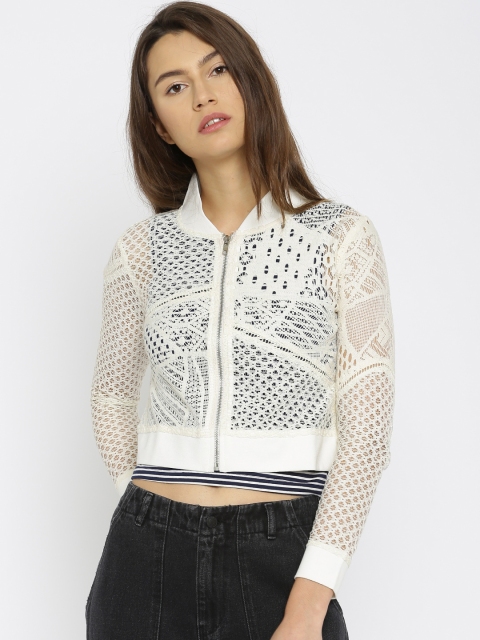 

Global Desi Off-White Self-Design Lace Jacket