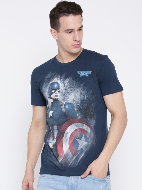 

Free Authority Captain America featured Blue Tshirt for Men, Navy blue