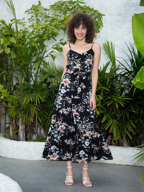 

URBANIC Black Floral Maxi Dress