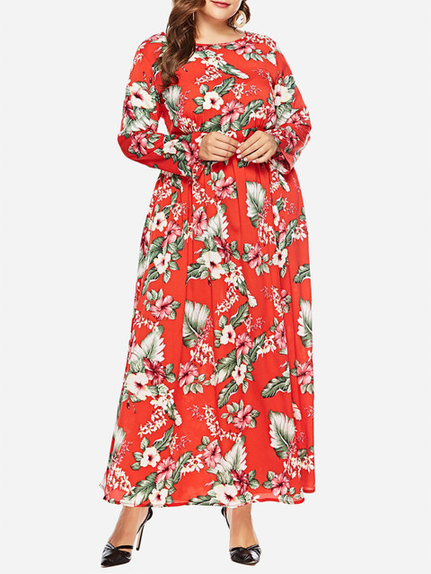 

URBANIC Red Floral Maxi Dress
