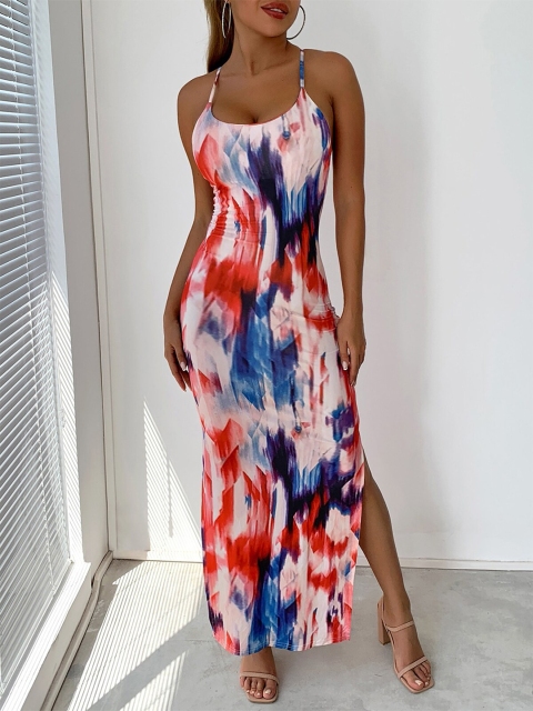 

URBANIC Red Dyed Maxi Midi Dress