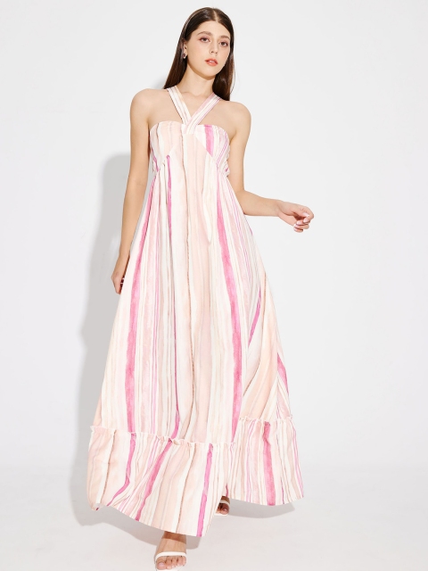 

URBANIC Pink Striped Maxi Dress