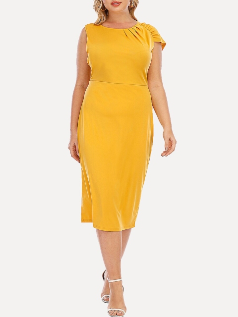 

URBANIC Yellow Sheath Midi Dress