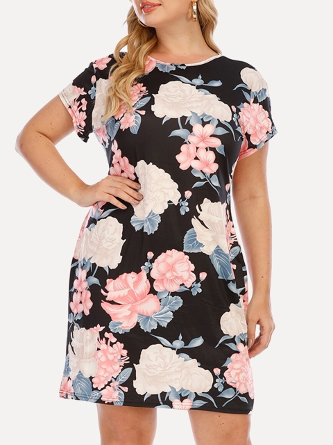 

URBANIC Black Floral A-Line Dress