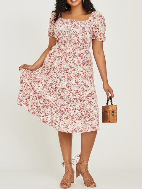 

URBANIC Pink Floral A-Line Dress