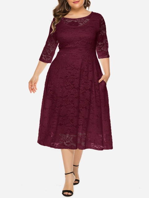

URBANIC Burgundy A-Line Midi Dress