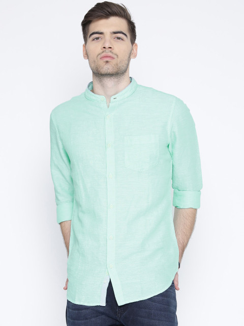 

United Colors of Benetton Men Sea Green Self-Design Casual Shirt