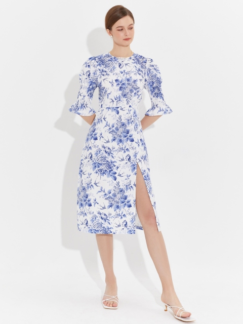 

URBANIC Blue Floral A-Line Midi Dress