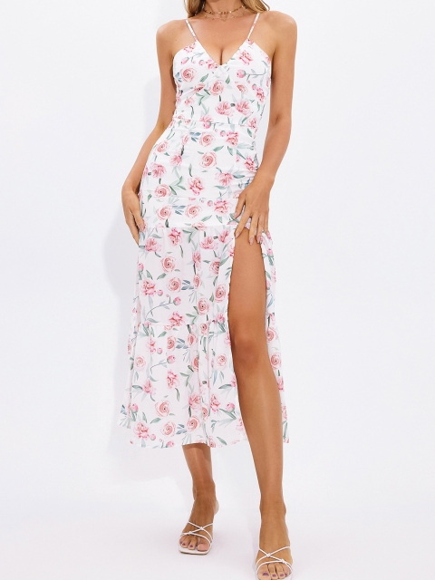

URBANIC Pink Floral A-Line Midi Dress