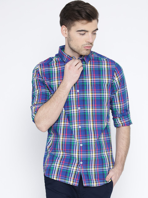 

United Colors of Benetton Men Blue Checked Casual Shirt