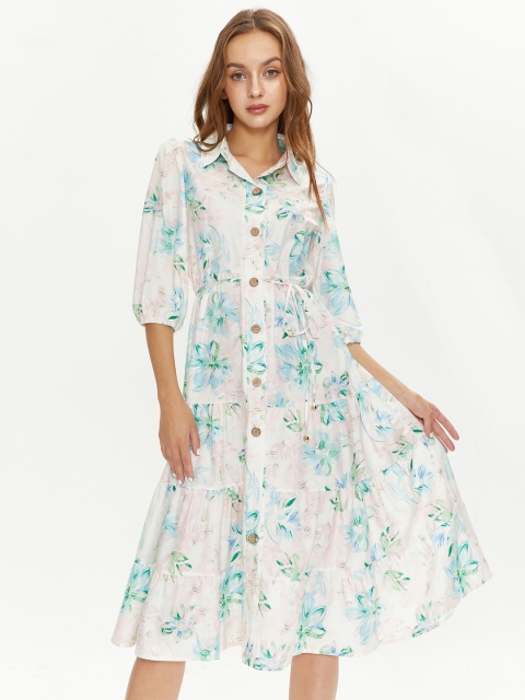 

URBANIC White Floral A-Line Dress