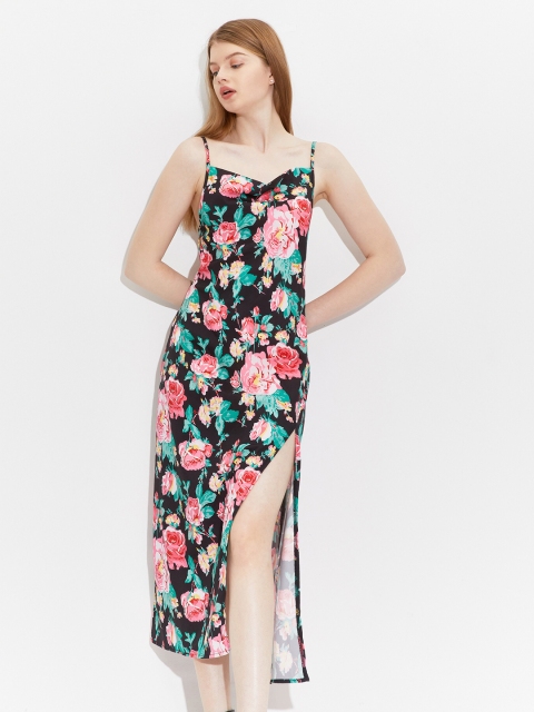 

URBANIC Women Black Printed A-Line Midi Dress
