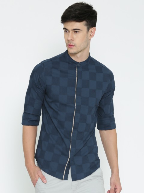

United Colors of Benetton Men Blue Self-Checked Casual Shirt