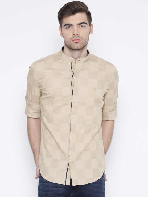 

United Colors of Benetton Men Beige Self-Checked Casual Shirt