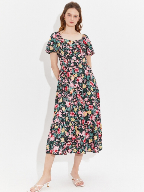 

URBANIC Black Floral Midi Dress