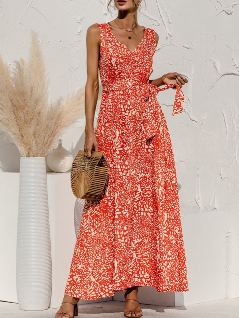 

URBANIC Orange Floral Maxi Dress