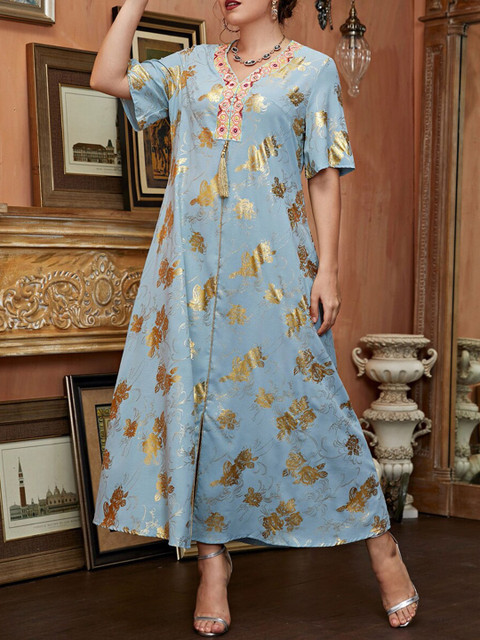 

URBANIC Blue Floral A-Line Midi Dress