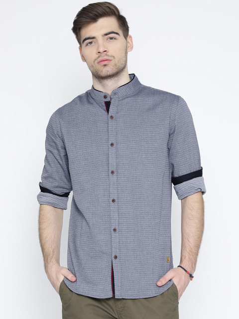 

United Colors of Benetton Men Blue Self-Design Casual Shirt