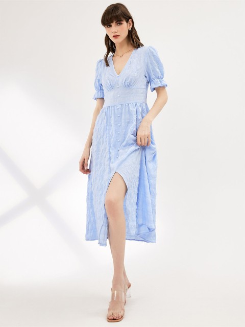 

URBANIC Blue V Neck Midi Dress