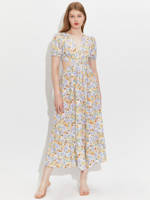 

URBANIC Blue Floral A-Line Midi Dress