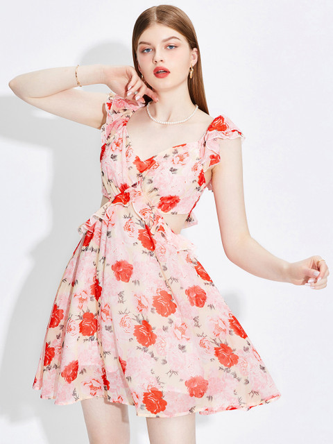 

URBANIC Pink Floral Mini Dress
