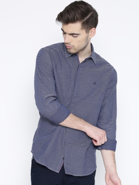 

United Colors of Benetton Men Navy Self Design Casual Shirt, Navy blue