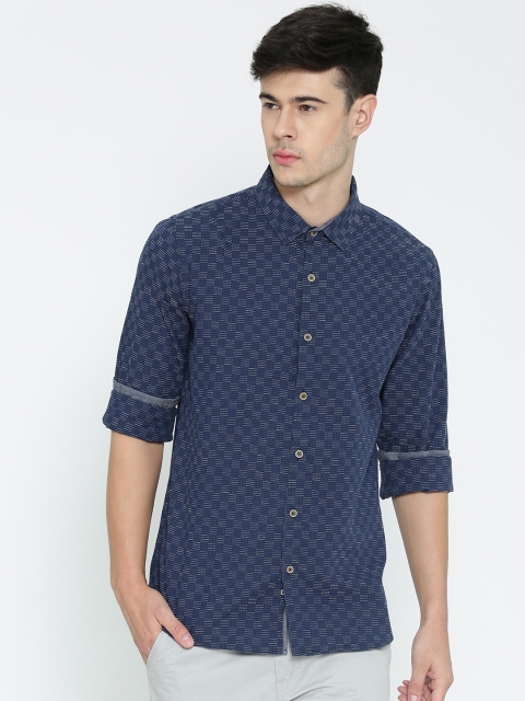 

United Colors of Benetton Men Navy Self-Design Casual Shirt, Navy blue