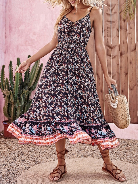 

URBANIC Black Floral Midi Dress