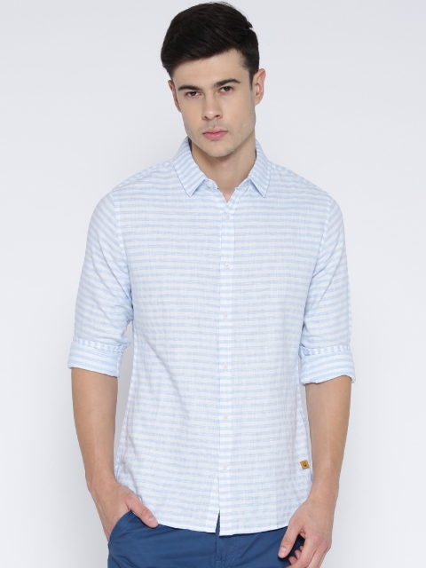 

United Colors of Benetton Men White & Blue Striped Casual Shirt