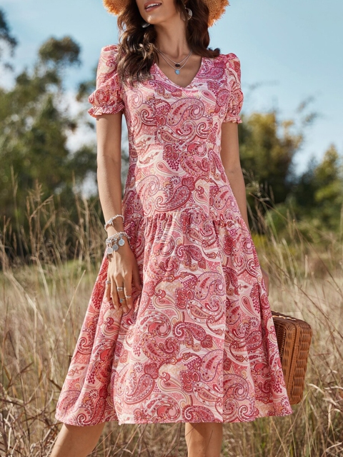 

URBANIC Pink Ethnic Motifs Midi Dress