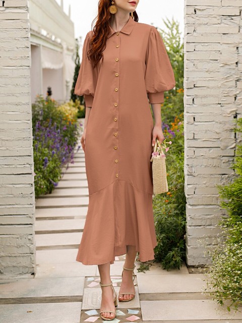 

URBANIC Orange Shirt Midi Dress