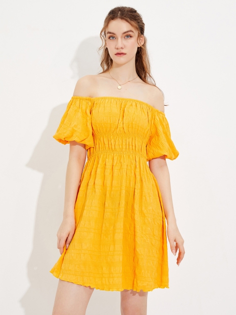 

URBANIC Yellow Off-Shoulder Dress